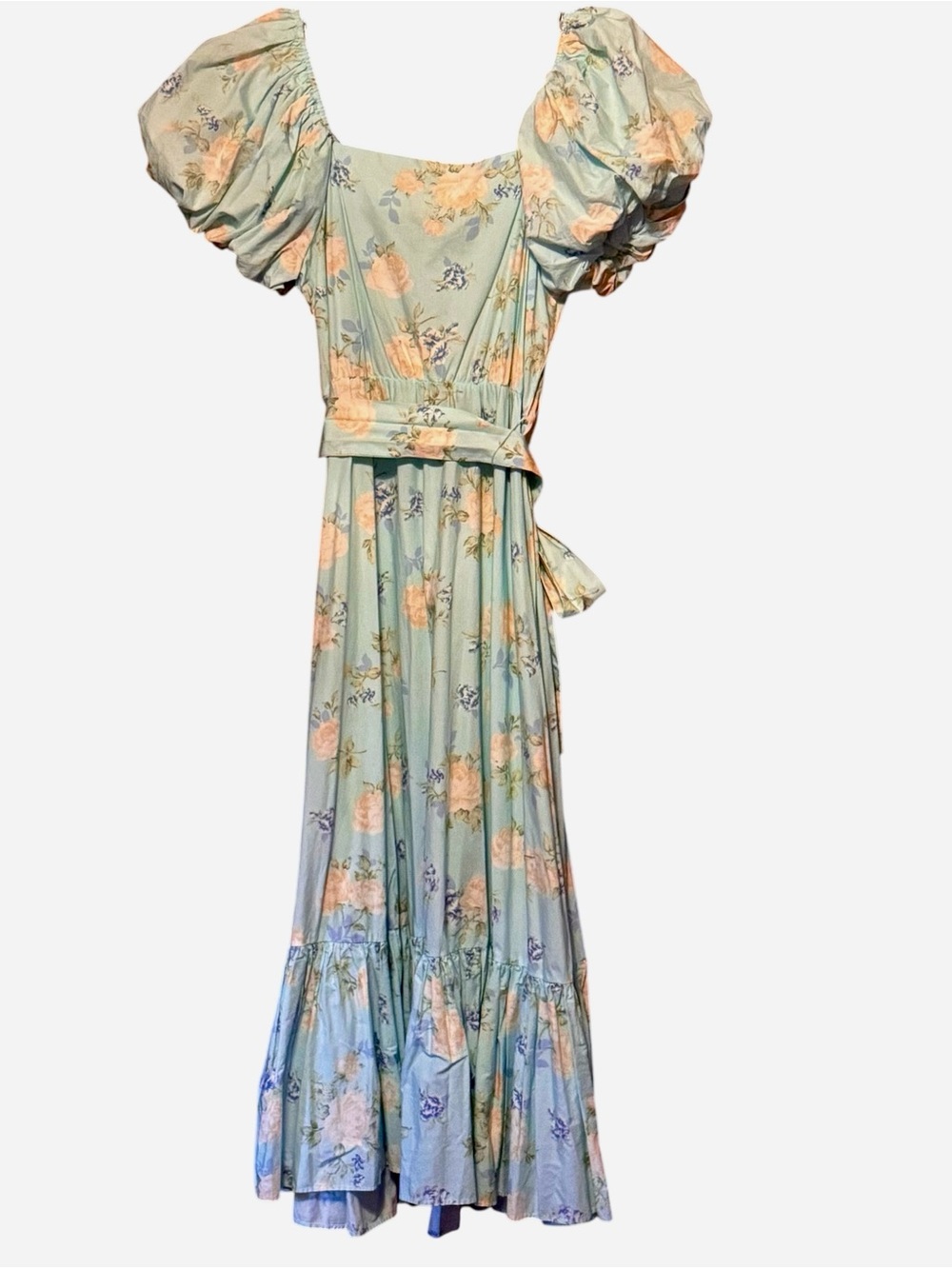LoveShackFancy NWT Pale Blue Floral Off-Shoulder Maxi Dress Size 6 - Picture 3 of 9